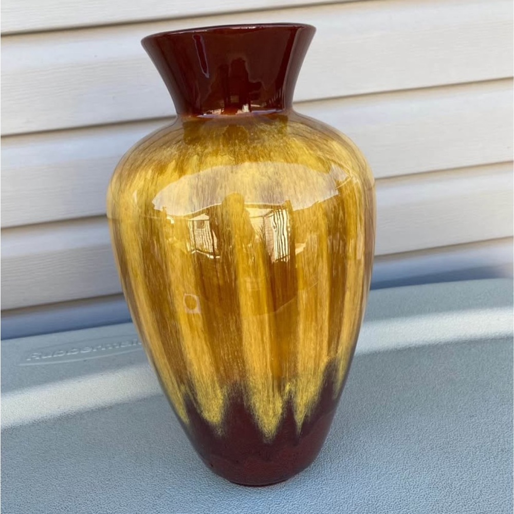 Blue Mountain Pottery Mid-Century Modern Vase Yellow gold brown 12.5” Tall